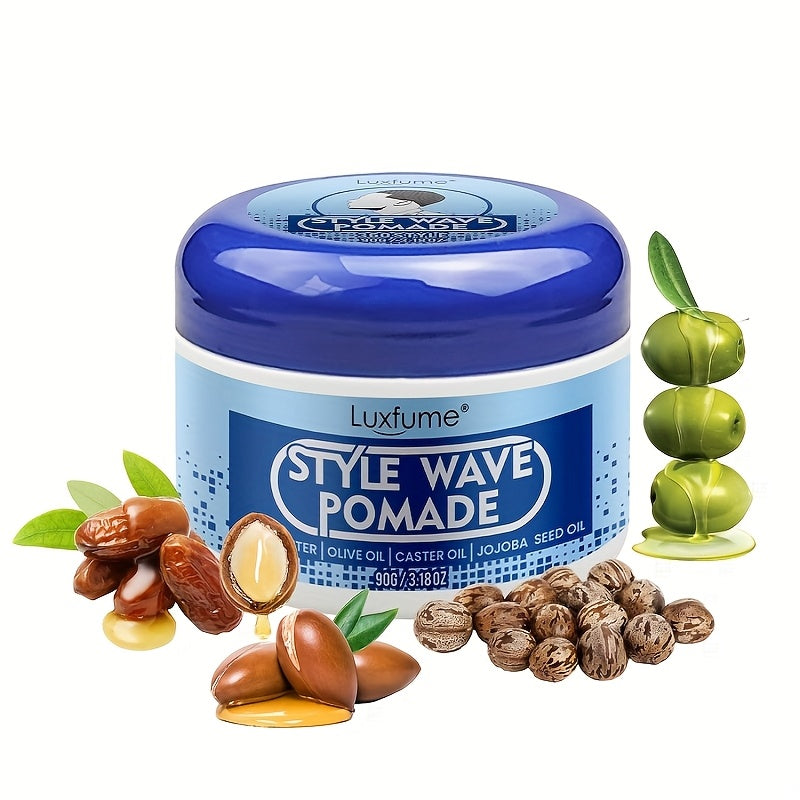 Luxfume Wave Pomade- 3.18oz, Strong Hold And Edge Control, Non-greasy, Easy to Wash Out, Suitable for All Hair Types, Enriched with Natural Botanical Extracts Styling Cream-wave Pommade Pour Hommes