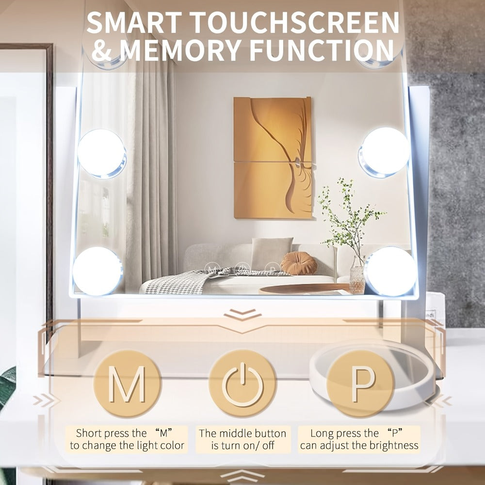 9-Light Magnetic Makeup Mirror with 5X Magnifying Lens - Smart Touch Control, 3 Lighting Modes (Daylight/Warm /Cool), 360° Rotating Vanity Mirror Suitable for Women' Birthday/Holiday Gift, Hollywood Lighting Mirror