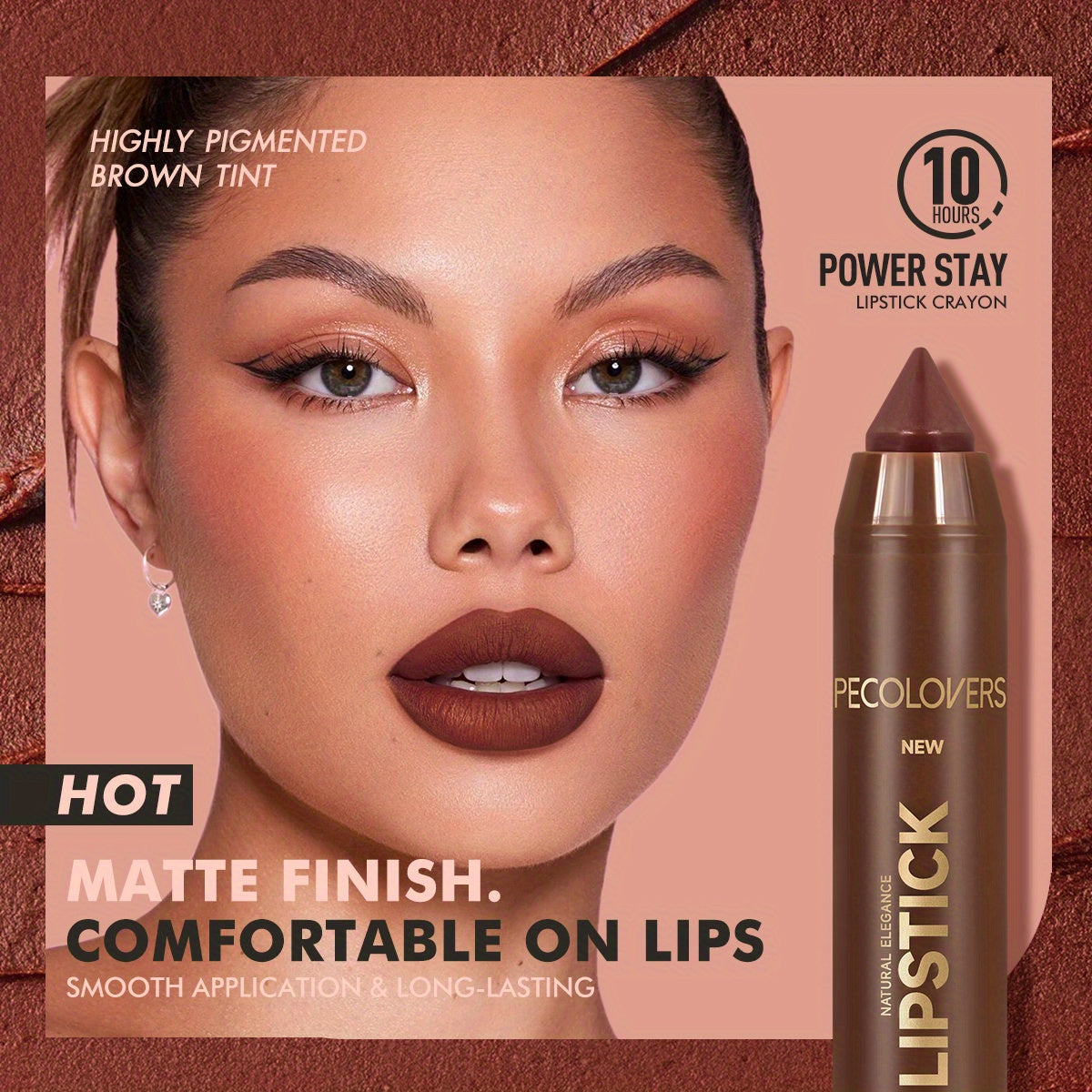 6pcs Matte Lip Liner in Brown Tube, Long-lasting, Smooth Contouring, Non-smearing, Used to Outline and Fill Lips, Various Shades