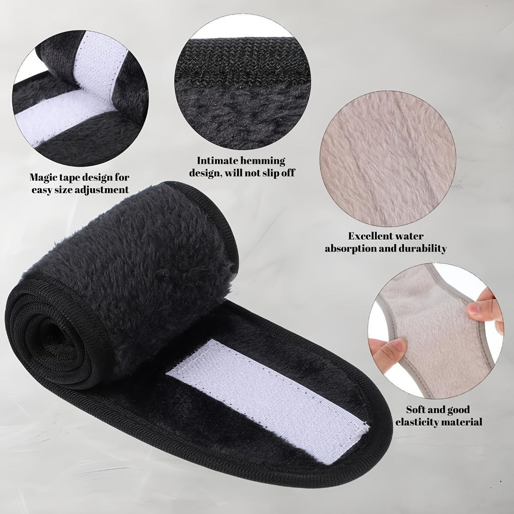 Spa Facial Headbands 9pcs Flannel Face Wash Headband Set Adjustable Solid Color Skincare Makeup Shower Yoga Hair Band for Women Girls Soft Elastic Washable Spa Beauty Accessories