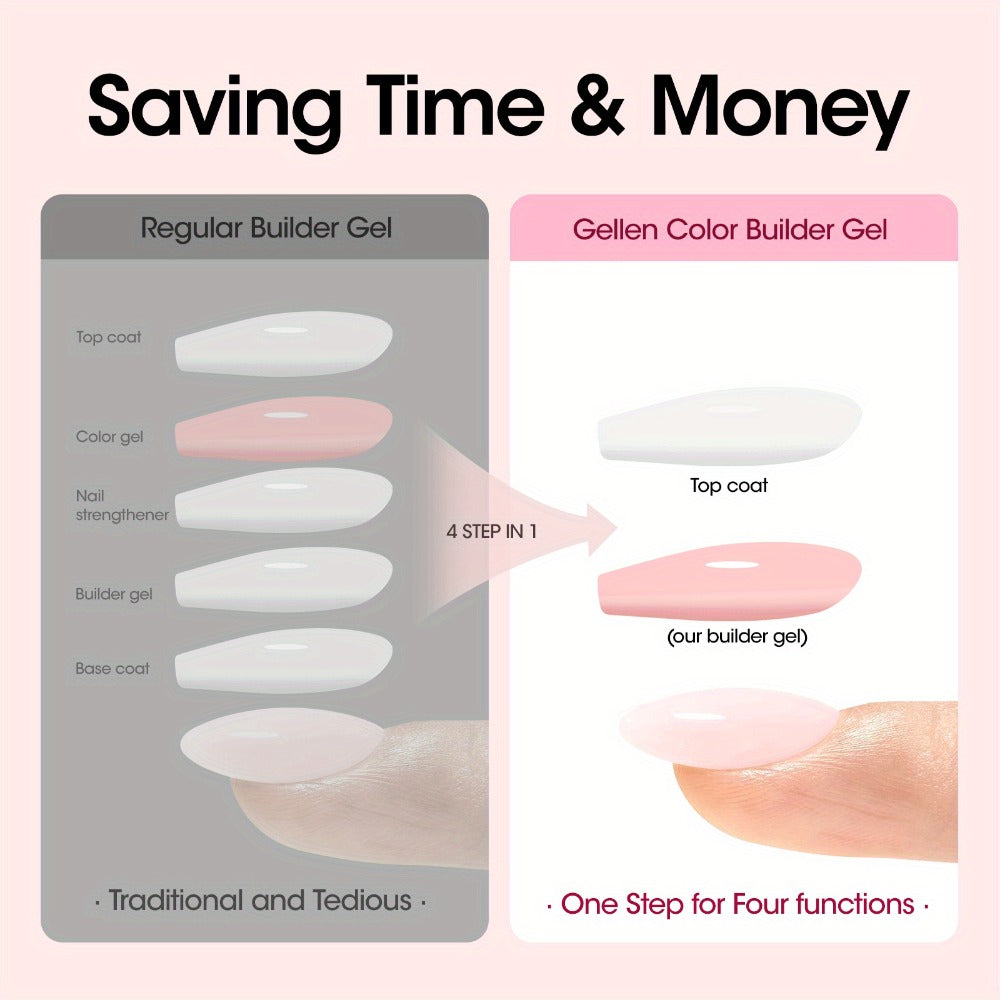 Gellen Builder for Nail Gel, 7-In-1 Clear Gel Builder for Nail Thickening 2pcs, LED for Nail Lamp Cured Hard Gel for Nail Strengthener Extension Gel Base Rhinestone for Nail Glue Gel Soak Off Gel Builder Base for Nail Art, 15Ml 0.51Fl Oz