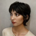 Curly Wavy Short Human Hair Wigs for Women Short Curly Wavy Pixie Cut Bob Wig Human Hair Black Wigs with Bangs Short Bob Human Hair Wigs None Lace Front Wig for Daily Wear & Cosplay Wigs