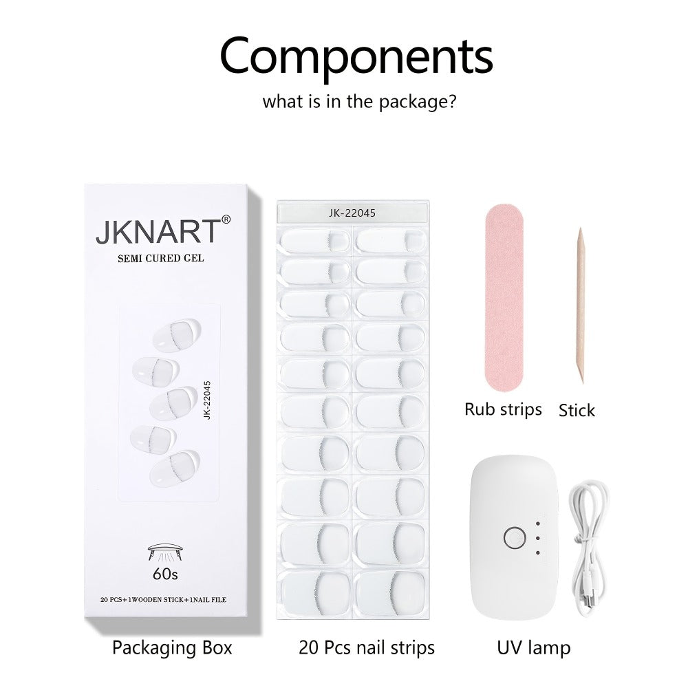 Nail Art Kit, Including 20 Semi- Nail Polish Stickers, A 12W High-Power Portable Lamp (8 Beads), Gel Light- Full-Wrap Nail Stickers, Semi- 2Nd-Gen Soft Gel Nail Tips [ Lamp Needed for Hardening], And White Gel Nail Stickers