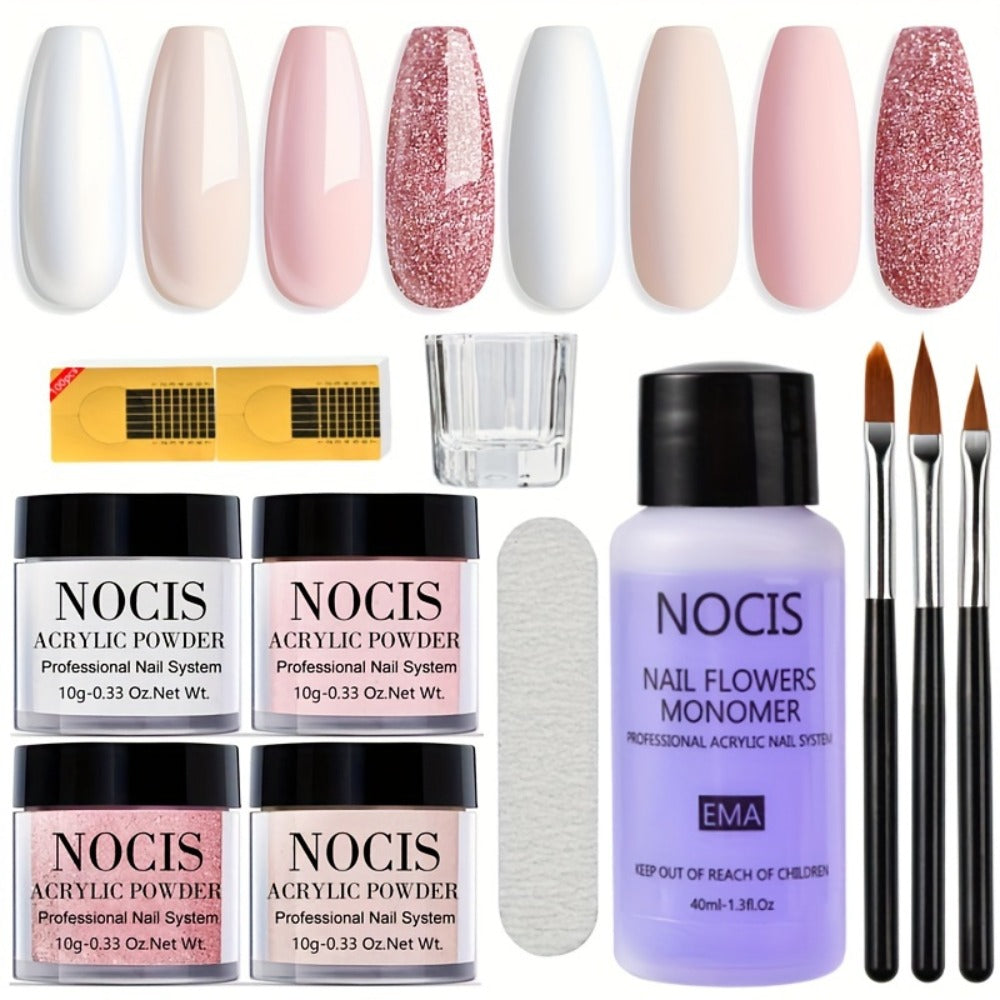 NOCIS Complete Acrylic Nail Kit - White Nude Tones for 3D Art, French Manicure Extensions, All-Season Carving, No-Lamp Needed, Professional Salon-Quality Results, Acrylic Nail Kit