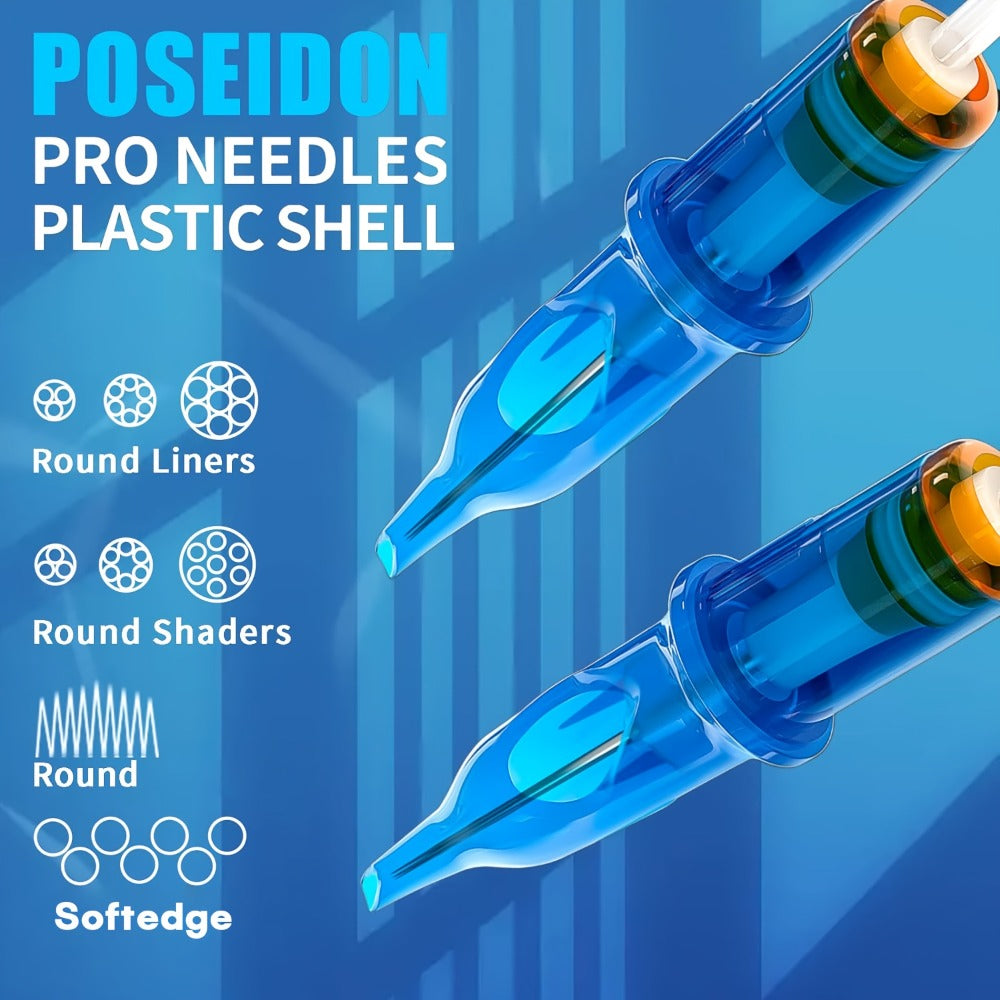 Tattoo Cartridge Needles 50pcs POSEIDON V3 Mixed Assorted Sizes with Membrane Safety Cartridges Stainless Steel Sterile Needles for Tattoo Machine Pen RL RS RM