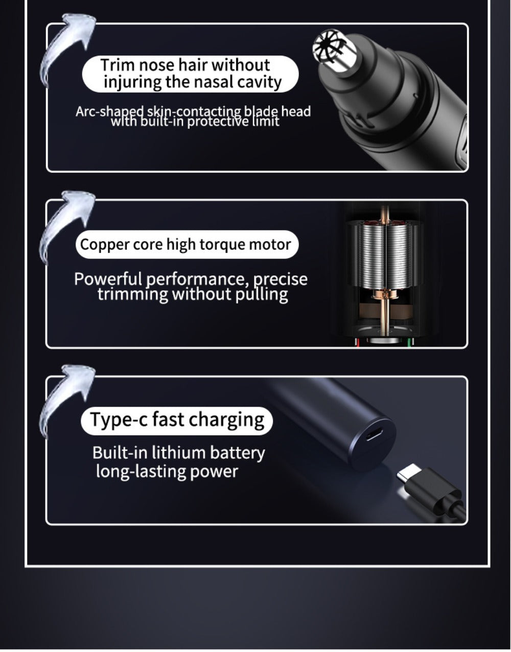 Electric Nose Hair Trimmer, Painless Facial Hair Removal Device for Men And Women - with LED Display Screen, USB Charging, Suitable for Trimming Nose Hair, Ear Hair, Eyebrows, Etc