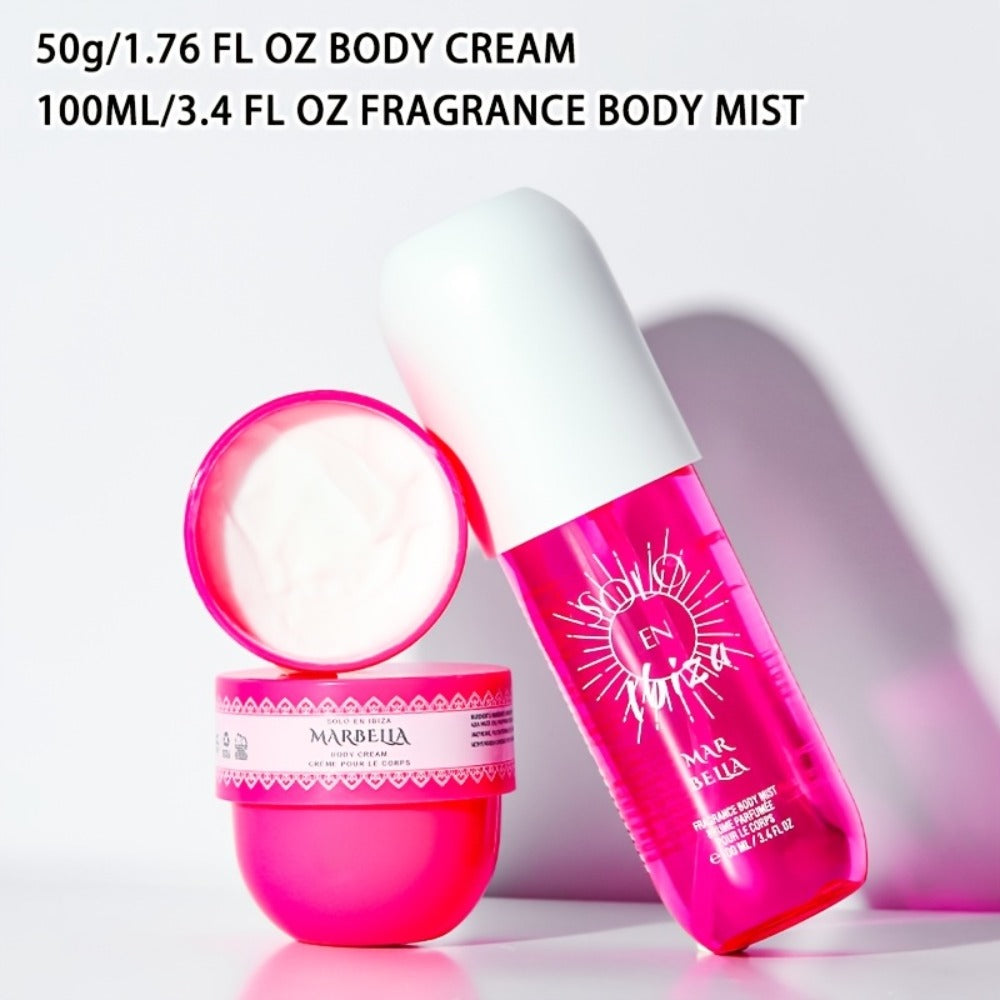 Body Hair Fragrance Mist Gift Set 2-Piece SOLO EN IBIZA Perfume Mist Body Cream Long Lasting Vanilla Fruit Scent 3.4 fl oz Unisex for Men Women 4 Scent Varieties