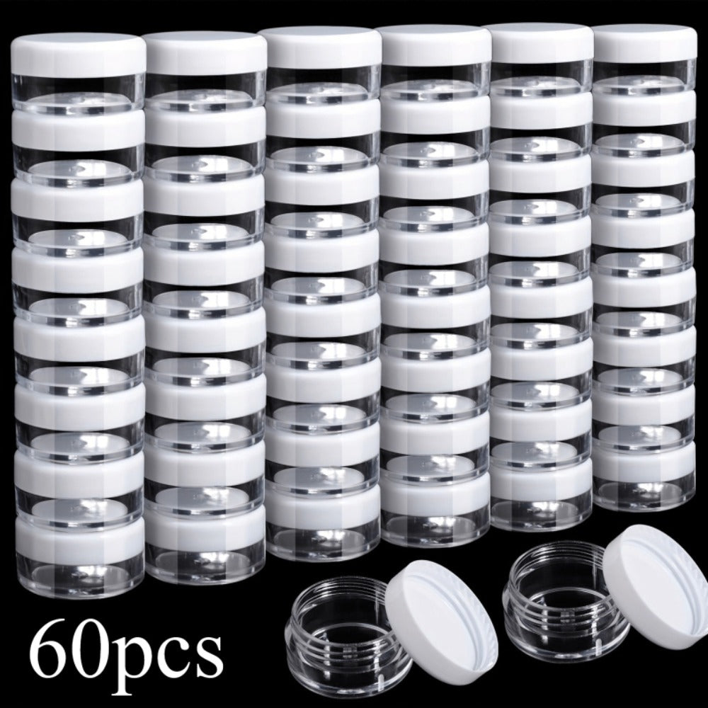 60 Mini Cans, 5g Plastic Cosmetic Cans, Bottles, Round Cans, Plastic Containers with Lids, Travel Essentials Cosmetic Cans, Mini Bottles