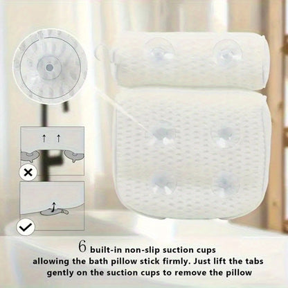 Bath Pillow with Suction Cups Spa Bathtub Neck & Back Support Cushion - Non-Slip Waterproof Headrest for Tub Relaxation Home Bathroom Accessories