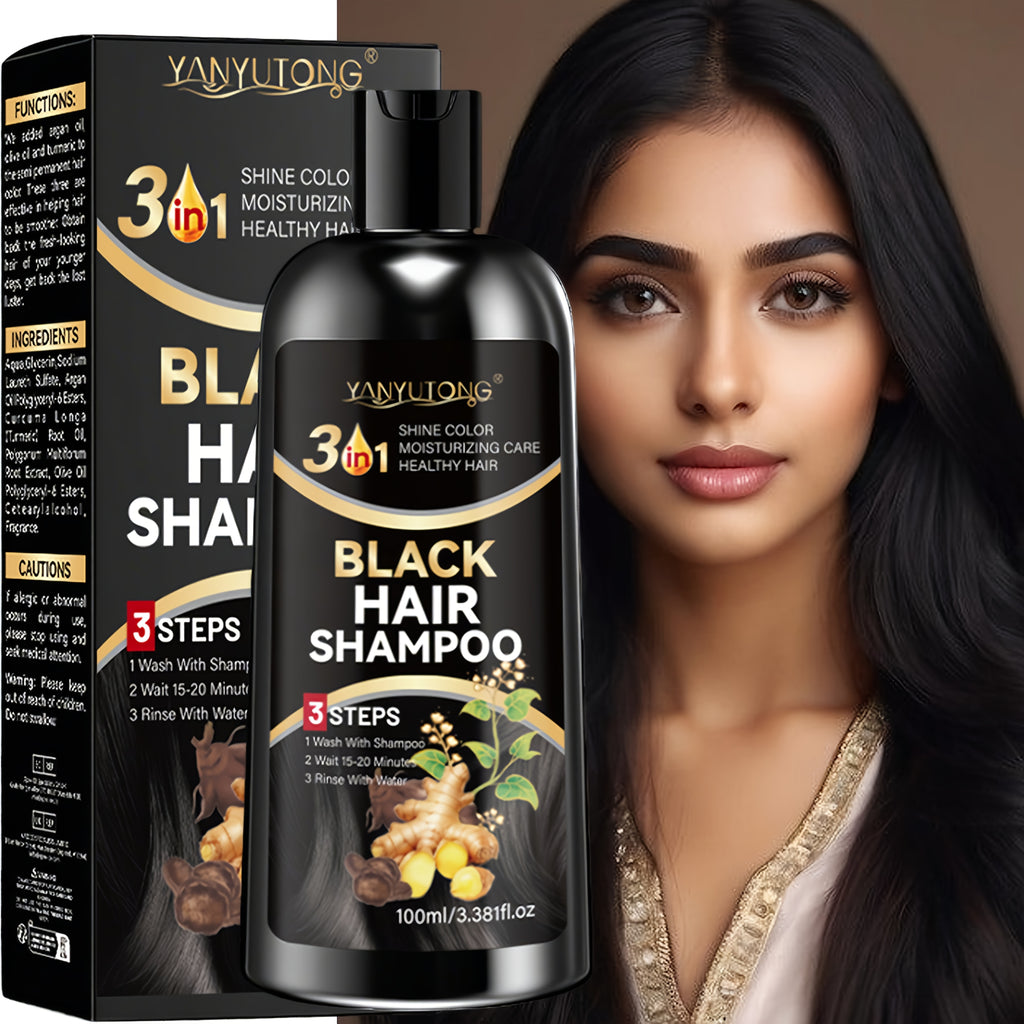 3.38oz Black Shampoo, Hair Dye And Conditioner, Natural Herbal Ingredients, Quick Gray Hair Coverage, Moisturizing Care, Non-Irritating, Smooth Styling, with Ginseng, Black Sesame, Ginger And Black Seed Extracts, Long-Lasting Natural Hair Dye Shampoo