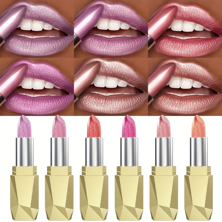 Set of 6 Shimmering Lipsticks for Women, Featuring Waterproof And Long-Lasting Formulas, Perfect for Travel And All-Day Wear