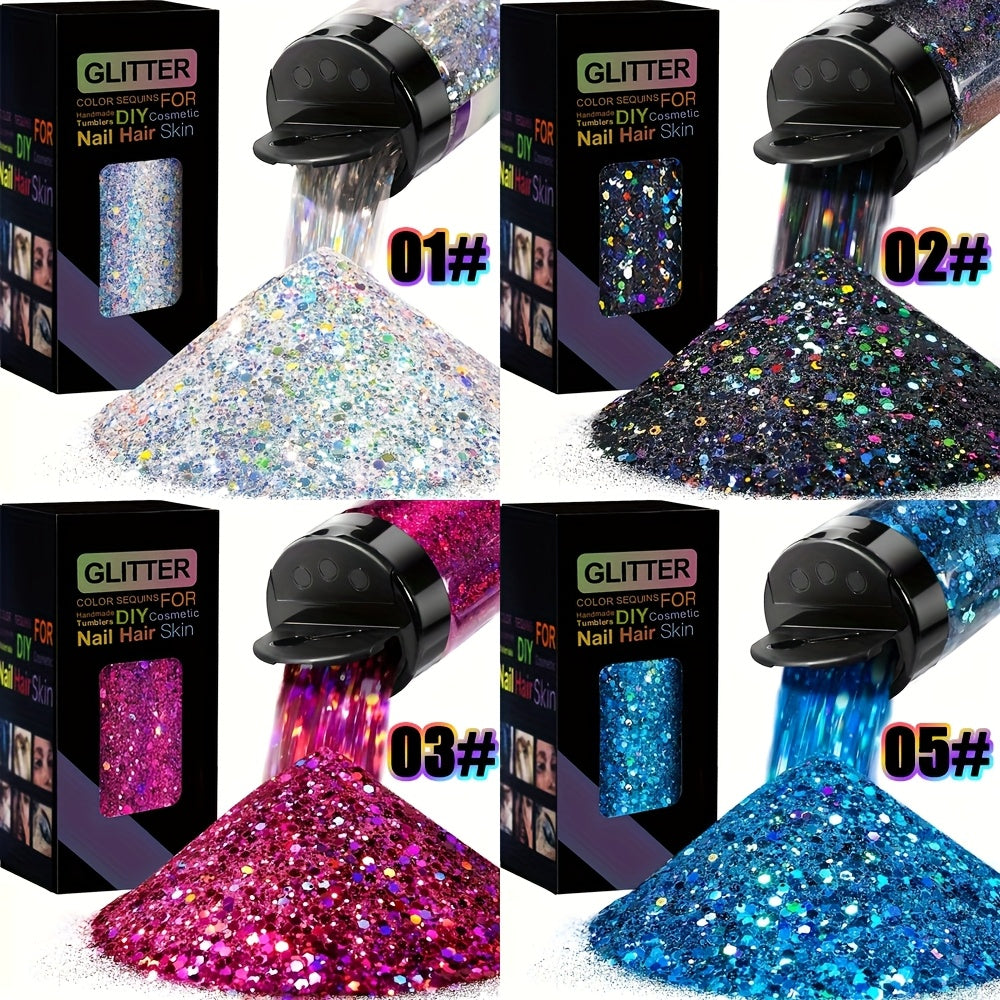 4 Boxes of Mixed Holographic Chunky Glitter, 200g Mixed Laser Diamond Metallic Flakes for Crafts, Epoxy Resin Glass Cups Scrapbooking Festive Decorations Art Ornaments, Scrapbooking Supplies, Tumbler Decoration, Shiny Flakes, Sparkling Accents
