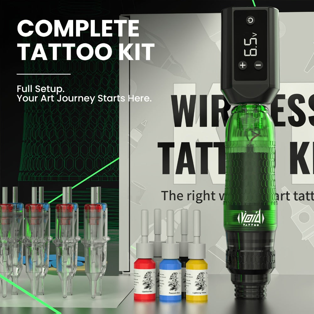 VOID Wireless Tattoo Kit 1200Mah - Non-Slip Dual-Color Grip Pen Set, Comes with 10 Cartridges And 5 Ink Shades, Ideal for Novices, Kick Off The New Year with Artistic Expression