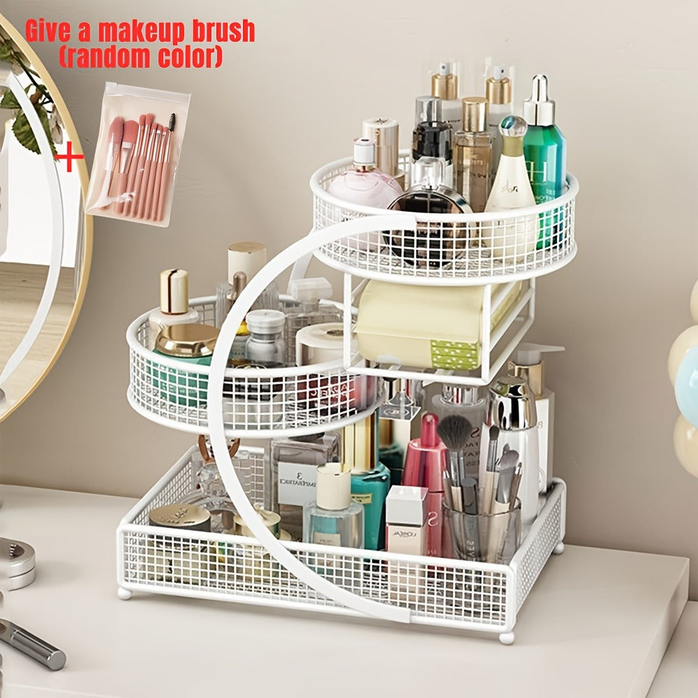 Lightweight Metal Cosmetic Storage Rack with Makeup Brushes No-Installation Countertop Organizer for Dresser Bathroom Vanity Skincare Makeup Black White