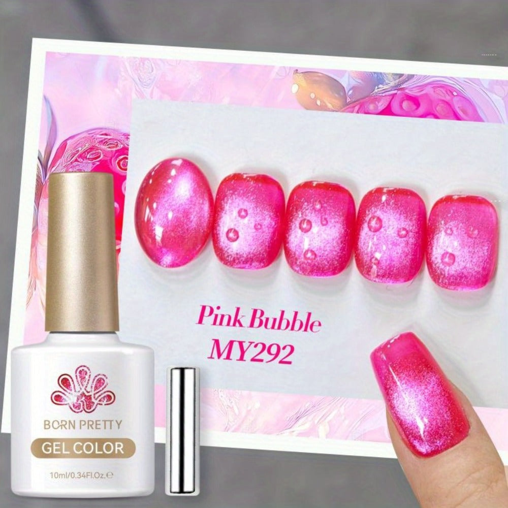 BORN PRETTY 0.34oz Blueberry Glitter Cat Magnetic Gel Nail Polish Glass Beaded Purple Blue Sparkling Semi-Permanent Gel Varnish