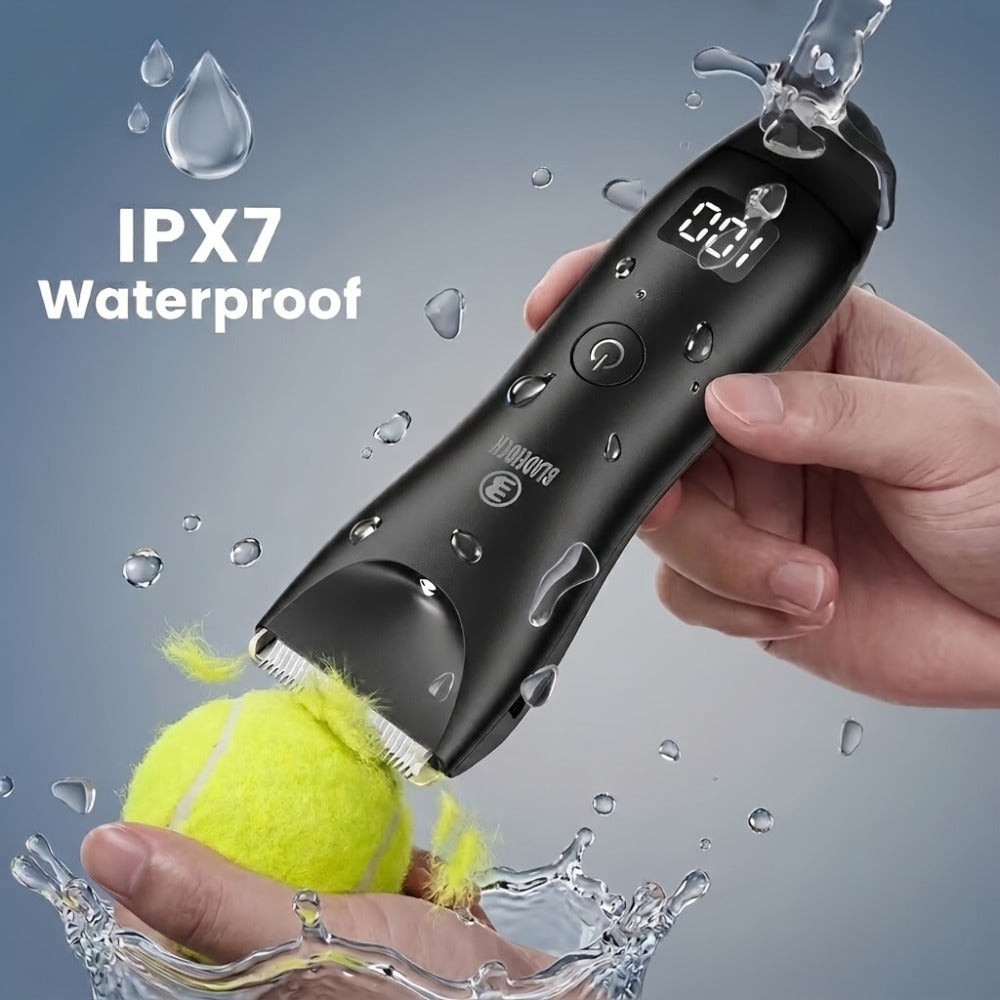 Men's Ball Trimmer - IPX7 Waterproof Body Hair Trimmer, Ceramic Blades, LCD Battery Display, Replaceable Blade Head, Electric Shaver