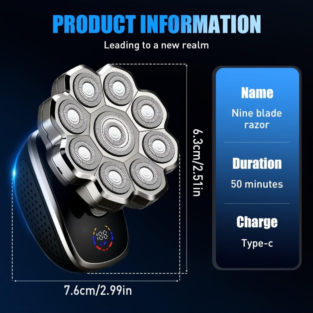 Electric Shaver for Men 5-in-1 Bald Head Shaver Wet Dry Electric Razor with 7D 9D Floating Head Detachable Magnetic Blades Cordless Grooming Kit Gift for Dad