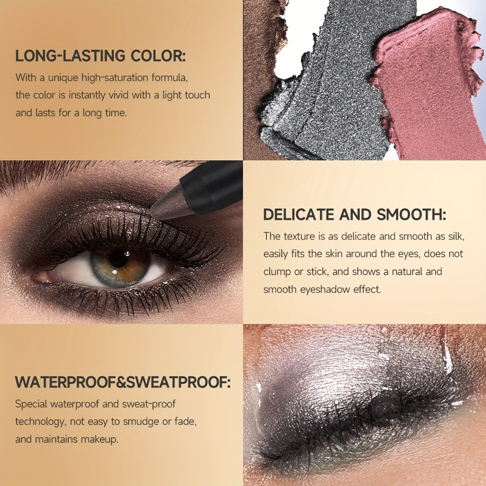 Eyeshadow Stick Set 6pcs Dual-Tipped with Brush Shimmer Glitter Eye Contouring Highlighting Pencil Multicolor Easy Apply Eye Makeup Kit