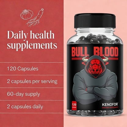 Bovine Blood Capsules 120 Count – Premium Dietary Supplement with Maca Root, Saw Palmetto & Herbal Blend for Daily Vitality, Energy & Overall Wellness Support for Women and Men