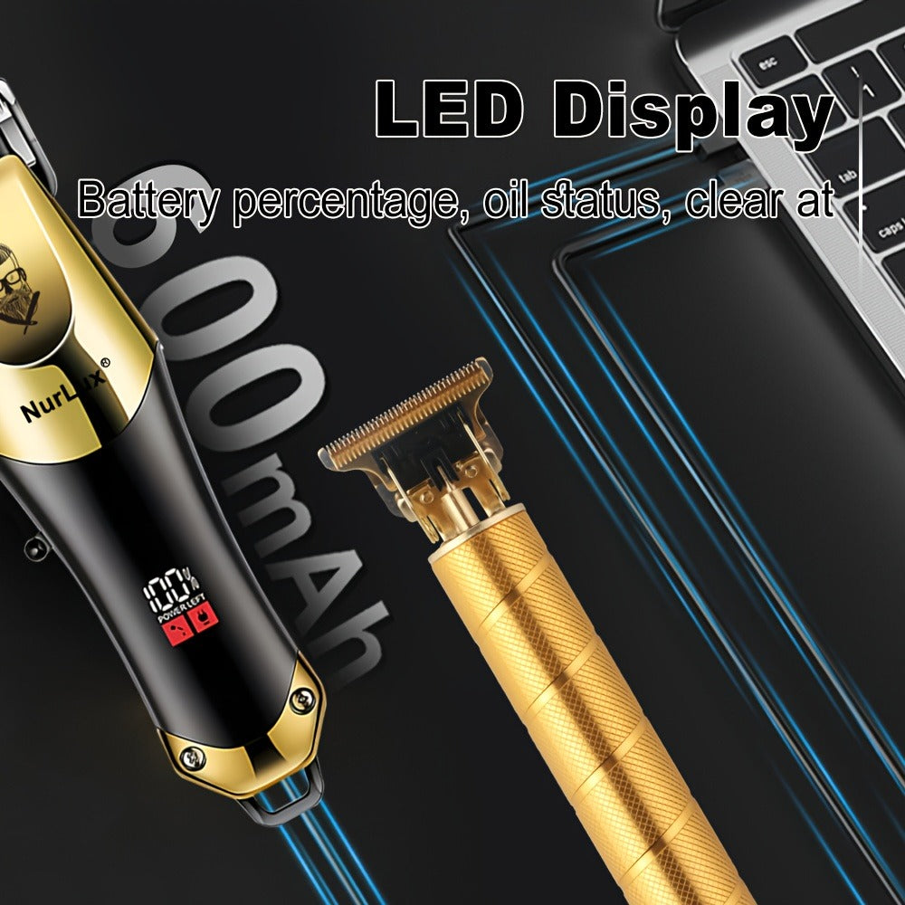WEEME 1pc/3pcs Men'S Hair Clipper, Golden Hair Clippers LCD Display, USB Rechargeable, Guide Combs, Trimmer And Shaver, With Cleaning Brushes, Gift For Men