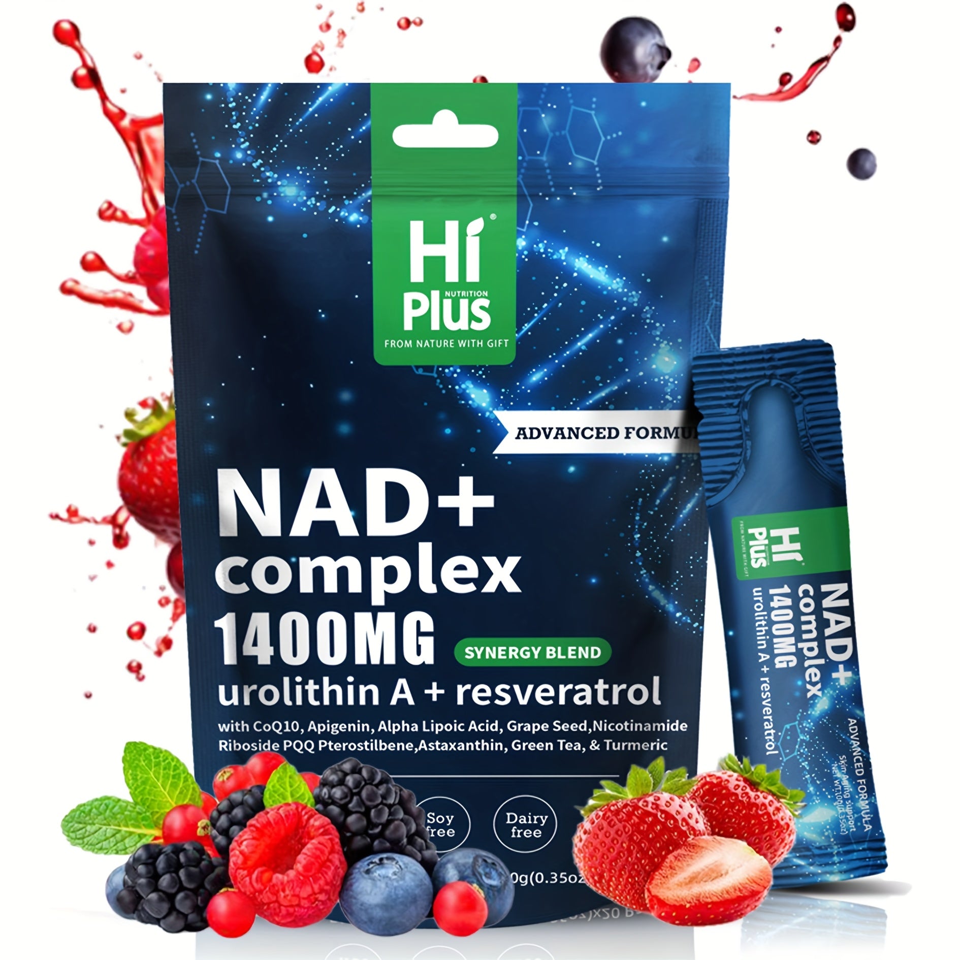 HiPlus NAD+ 1400 for MG - High-performance Liposomal NAD+ Complex Energy Bar with Dual Support Of Niacinamide Ribofuronate And Resveratrol, Sweet And Sour Berry Flavor for Efficient Focus In Every Moment. One Bag (20 Bars Portable Package)