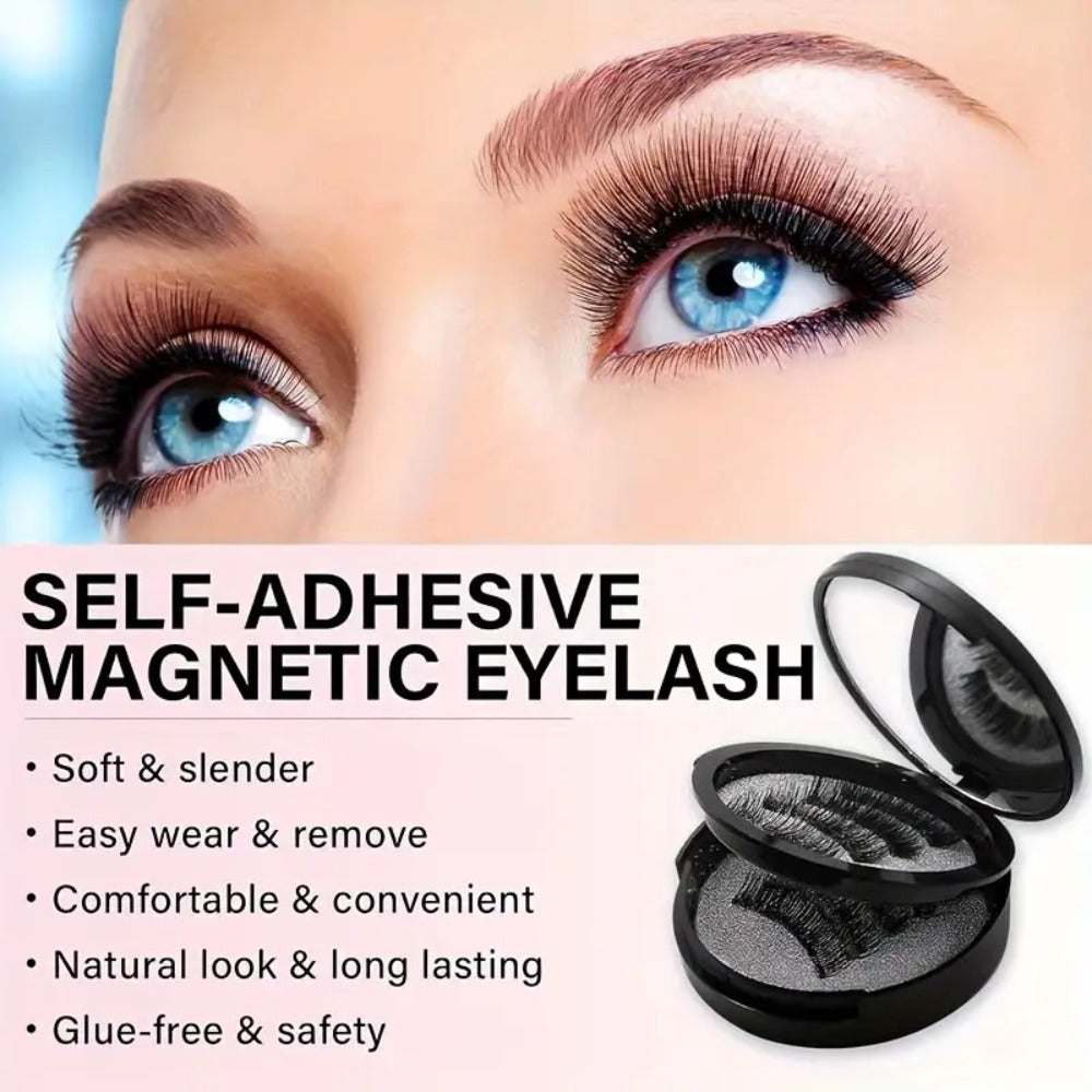 8pcs Natural Glue-3D False Eyelashes(One Box)- Reusable Double Magnetic False Eyelashes Set with Clips, Reusable, Waterproof, Glue, Easy to Wear, Women