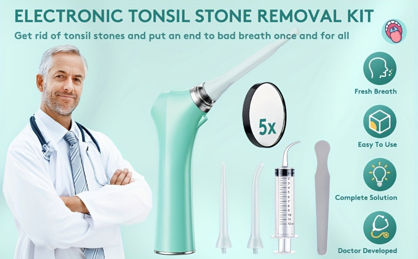 Tonsil Stone Remover Electric Vacuum Tonsil Stone Removal Kit with LED Light 3 Suction Modes 5X Magnifying Mirror Oral Irrigator Tool for Safe Gentle Tonsillolith Removal Adults
