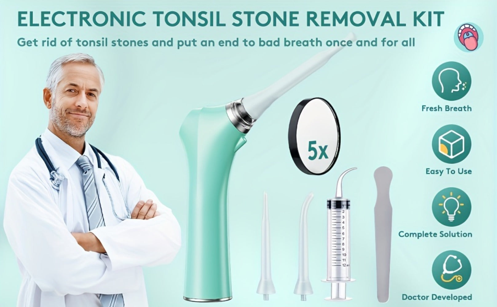 Electronic Vacuum Tonsil Stone Remover - Tonsil Stone Removal Kit with Built-In LED Light & 3 Suction Mode - Fight Oral Irrigator & 5X Magnifying Mirror for Tonsil Stone Removal, Local Warehouse, Christmas Gifts