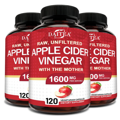 Apple Cider Vinegar Capsules 1600mg – Supports Digestion, Weight Management & Energy for Men and Women | 120 Capsules Vitamin & Mineral Blend (Optional 1/2/3 Bottles)