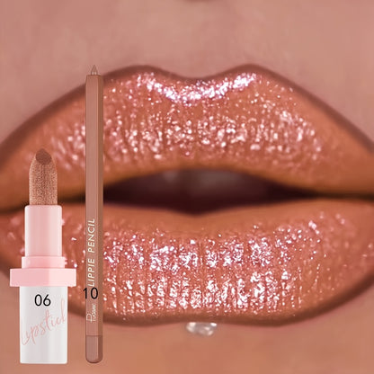 Glitter Lip Gloss and Lip Liner Set 2-Piece - Berry Shine Diamond Glitter, Hydrating Long Lasting Squalane Formula, 10 Color Combos