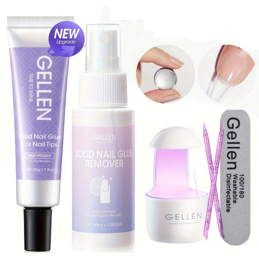 Gellen 30g Solid Nail Glue Gel & Nail Glue Remover Kit: U V Light For Nails Complete Nails Tools For Press Ons Strong Nail Glue Gel Nail Lamp For Gel Nails And Quick Press On Nail Remover, Christmas Gift For Women