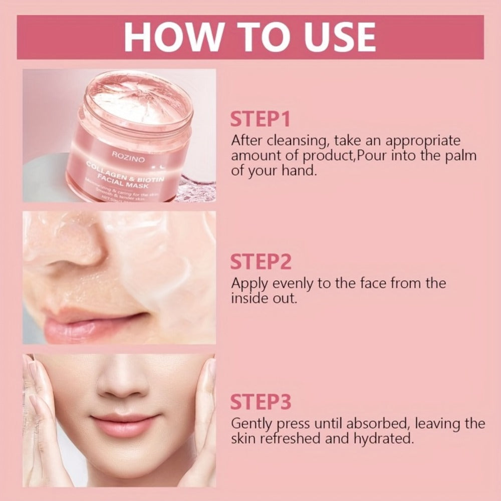 50g Biotin Collagen Day & Night Mask, Hydrates, Keeps Skin Moist And Plump, Firms Skin, Brightens Complexion, Smooths Skin, Makes Skin Look Younger. Suitable for Daily Use And Holiday Gifts, Giving Her A Beautiful Face