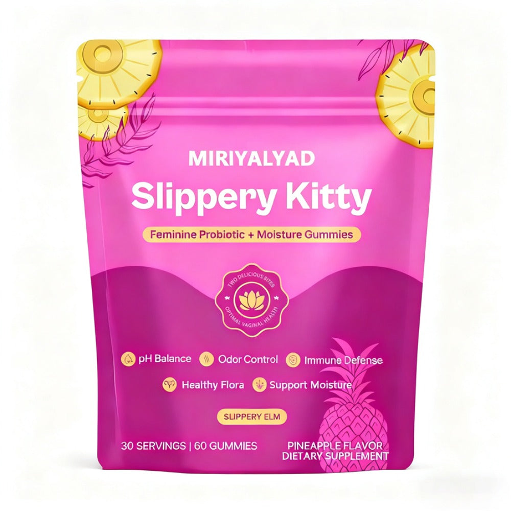 Slippery Kitty Feminine Probiotic Gummies-60 Count (30-Day Supply) | PH Balance, Odor Control & Moisture Support | Pineapple Flavor And Slippery Elm And Bacillus Coagulans | Vegan, Gluten-Free, Allergen-Free | Women'S Health | Local Warehouse|Gifts