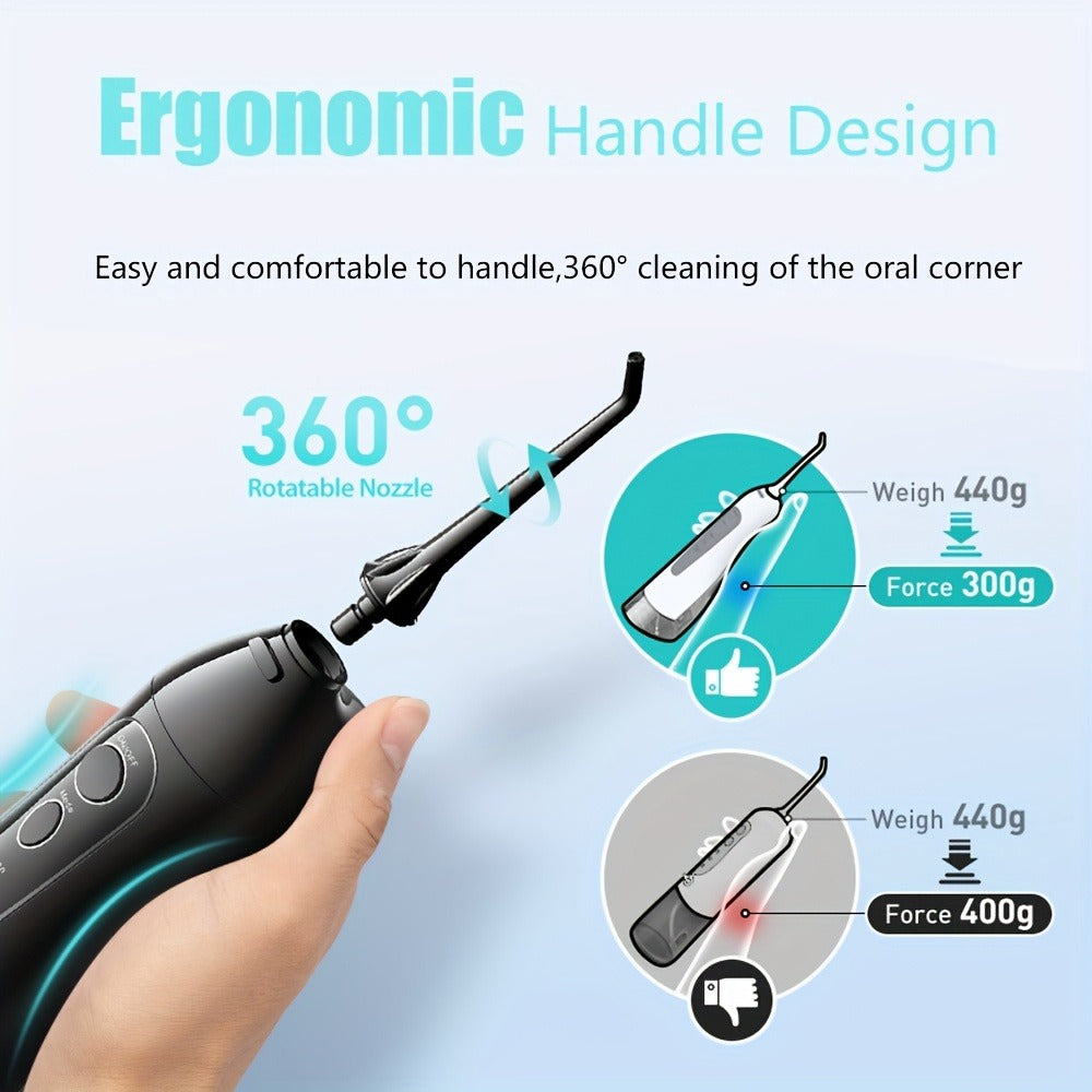 Cordless Water Flosser Portable Oral Irrigator, Rechargeable Electric Teeth Cleaner with Travel-Ready Design, Deep Gum & Teeth Cleaning, Compact 300ml Tank, Available in Black, White & Pink