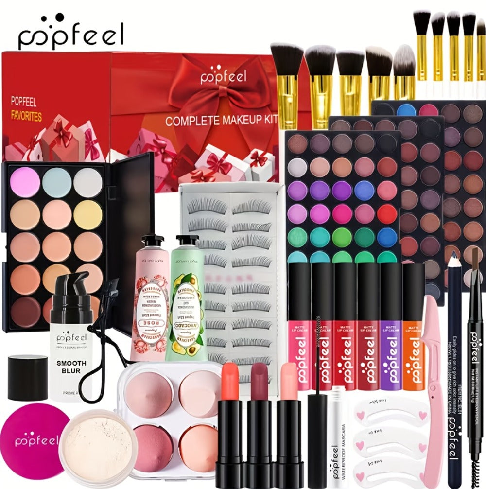 Full Face Makeup Kit All in One Complete Beauty Set with Brush - Foundation Blush Eyeshadow Palette Mascara Berry Neutral Tones Gift for Women