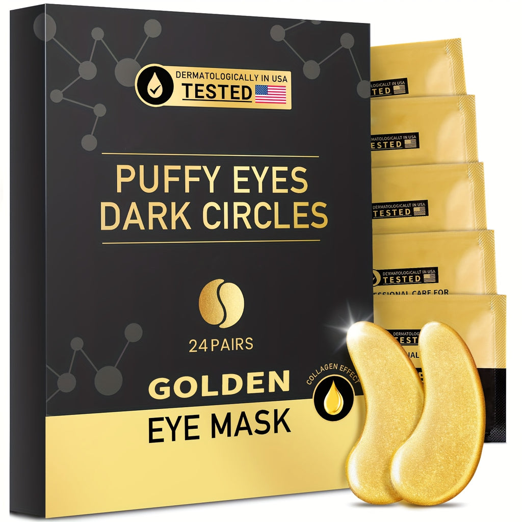 24 Golden Under Eye Patches, Eye Mask, Collagen Skin Care Products, Eye Patches for Puffy Eyes, Suitable for Wedding Party Gift