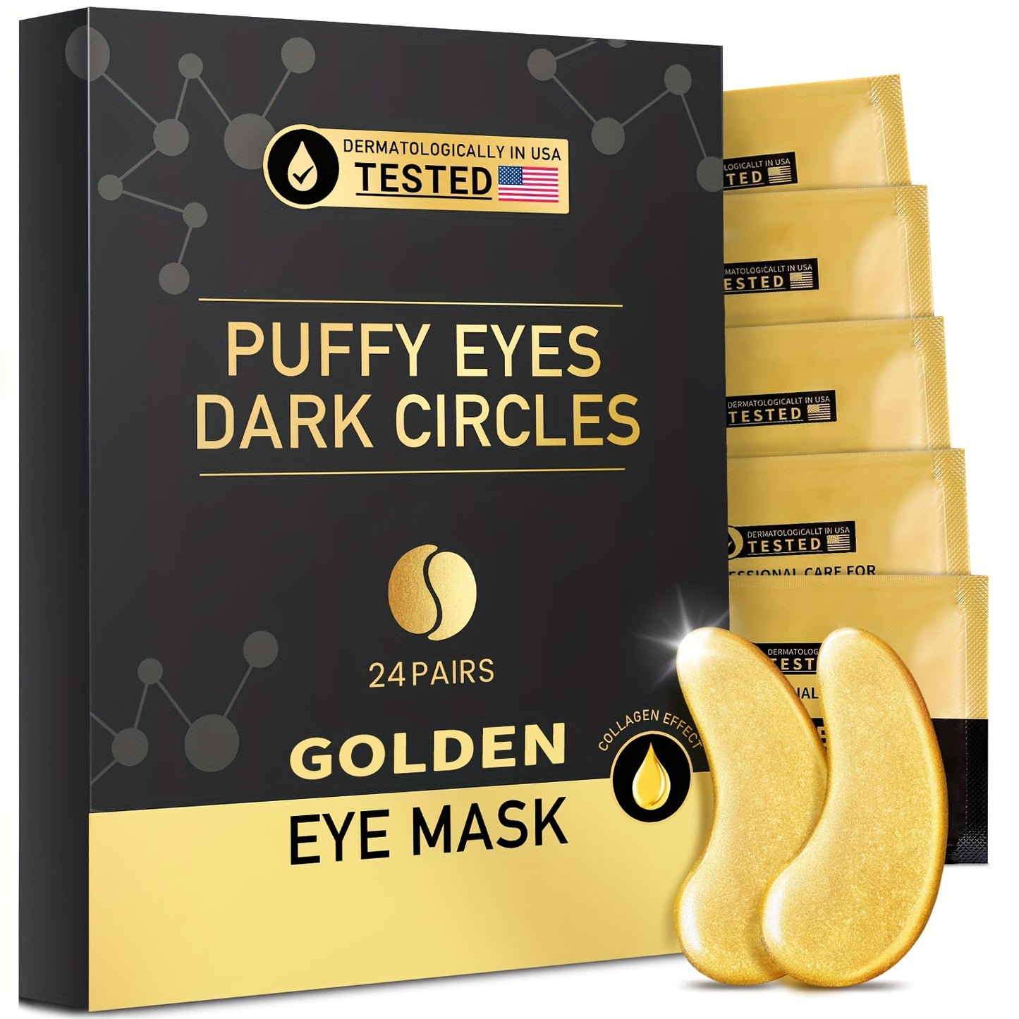 Under Eye Patches 24 Pairs Gold Collagen Eye Masks for Dark Circles Puffiness Hydrating Anti-Aging All Skin Types Travel-Ready Skincare Gift for Women Men Wedding Party