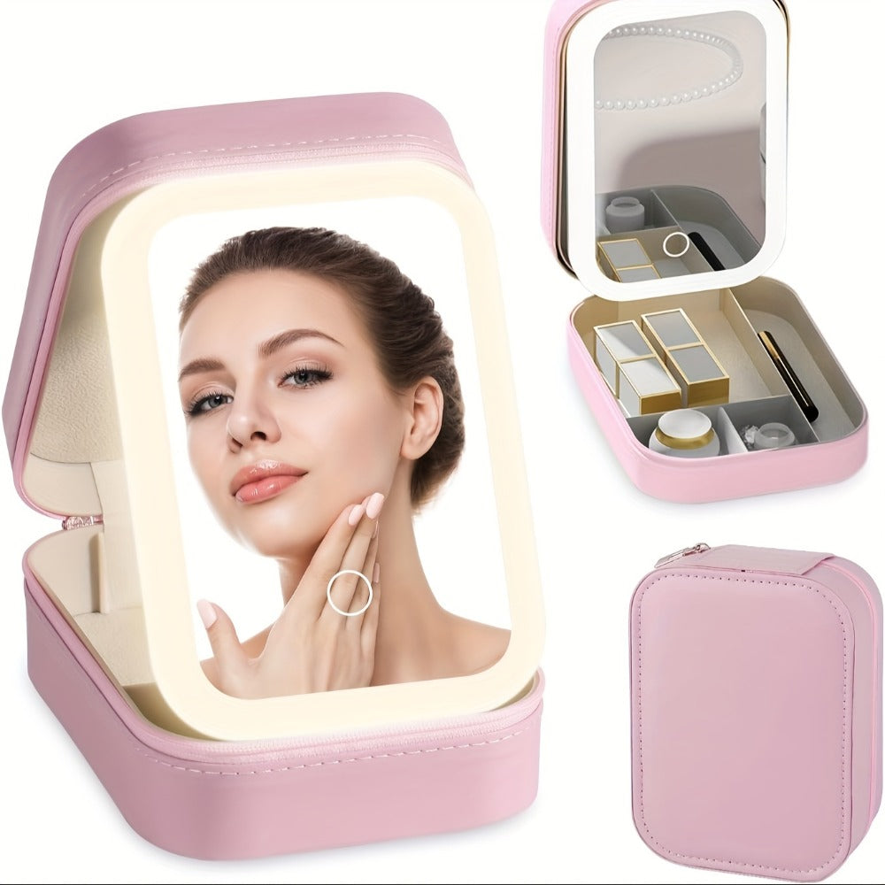 1200mAh Lighted Makeup Mirror, Portable Makeup Mirror For Girl Travel, Makeup Train Case Cosmetic Bag Organizer With Mirror And Lights, Make Up Bag With Light Up Mirror, Makeup Mirror, Wedding Season Traveling Mirror, Mothers Day Gifts