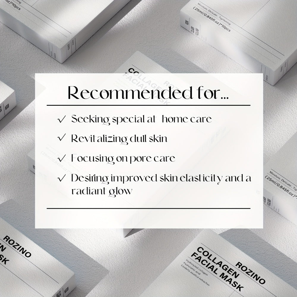 ROZINO 10-Pcs Bio-Collagen Mask Set - Intense Hydration for Dewy, Smooth & Glowing Skin! Alcohol-Free & Gently Lemon Scented, The Perfect Hypoallergenic Care & Holiday Glow for All Skin Types!(25Ml/ 0.845Fl.Oz)*10pcs