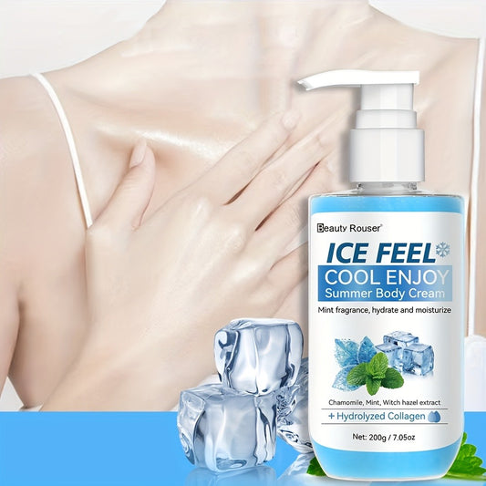 [Cooling Hydrating Cream] Summer Cool Enjoy Body Cream with Mint Extract & Hydrolyzed Collagen - Cooling Hydrating Moisturizer for Dry Rough Light Beige, Non-Greasy Lightweight Formula, Hypoallergenic for All Light Beige Types, Unisex Adult Light Beige, S
