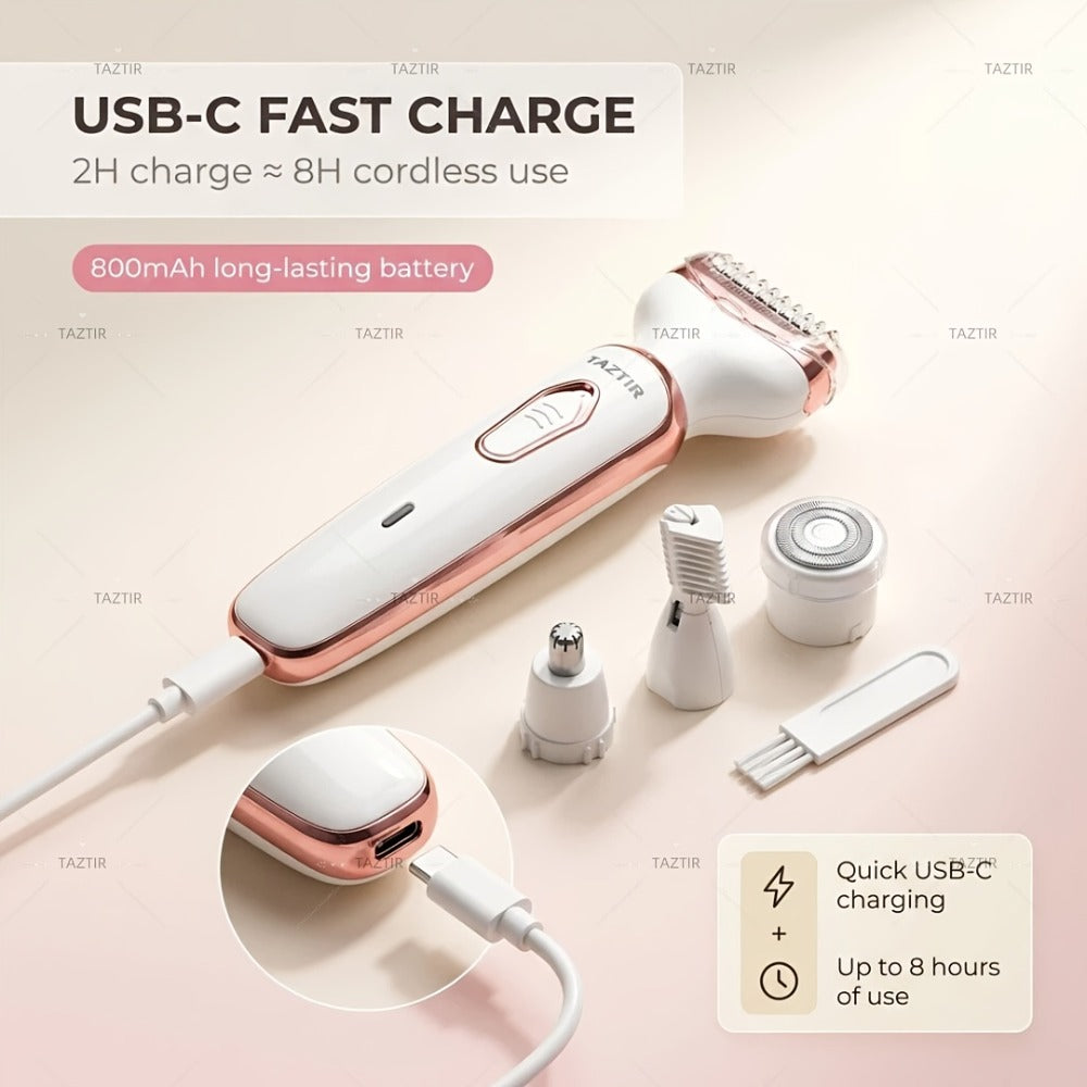 Electric Razor for Women, 4-in-1 Rechargeable Grooming Kit | Limited Luxury Set | Ultimate Shaving Care Gift, Lady Electric Shaver for Face, Nose, Legs And Underarm, Bikini Trimmer for Women Wet & Dry Painless, Hair Razor Rechargeable & Portable