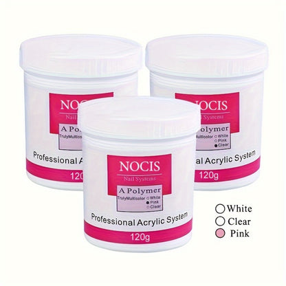 Nail Extension Powder 120g Clear Pink White No Lamp Needed Long-Lasting Acrylic Powder for Carving 3D Nail Art Professional Salon Home Use