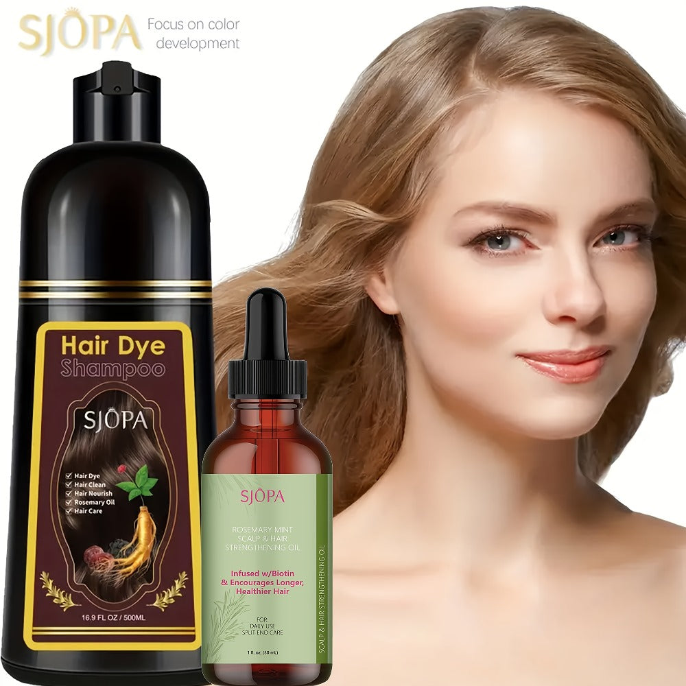 Hair Dye Kit 3-in-1 Color Shampoo with Rosemary Hair Oil - Natural Safe Formula Quick Coloring Gentle on Skin Unisex 500ml Black Brown Red Purple Silver Multi Color