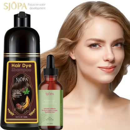 Hair Dye Kit 3-in-1 Color Shampoo with Rosemary Hair Oil - Natural Safe Formula Quick Coloring Gentle on Skin Unisex 500ml Black Brown Red Purple Silver Multi Color