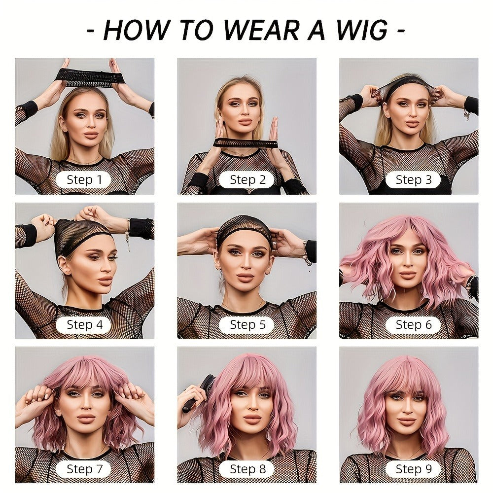 Straight Wig with Bangs Highlight Brown — 22 Inch, Rose Net Cap, High Temperature Silk, Matte Finish, Women's Long Straight Hair Wig for Daily Wear & Party