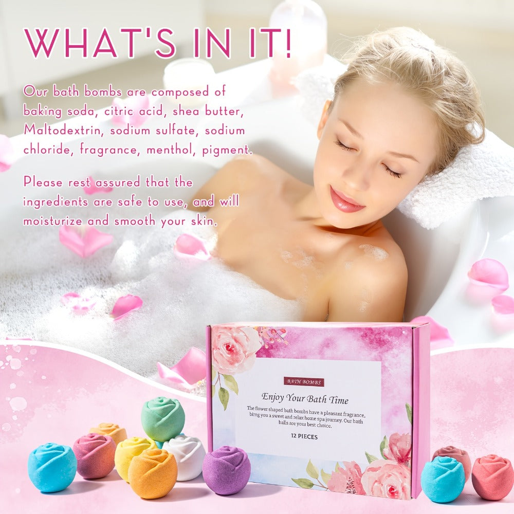 Bath Bombs Gift Set 12pcs Handmade Natural Shea Butter Essential Oil Scented Bath Salt Balls Moisturizing Fizzy Bubble Bath Spa Gift for Women Christmas Valentine Birthday