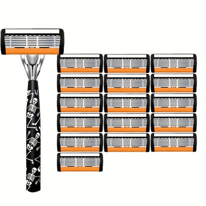 Safety Razor for Men - 7-Layer Stainless Steel Blades, Non-Slip Metal Handle, Classic Double Edge Razor for Beard & Mustache Grooming, Multiple Handle & Blade Pack Options