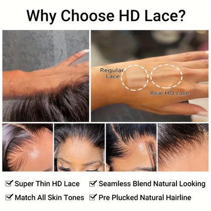 6x4.5 HD Lace Put On and Go Wig Human Hair Straight Glueless 250% Density Pre-Plucked Pre-Cut Pre-Bleached Knots Transparent Lace Front Wig 22-36 Inch Women