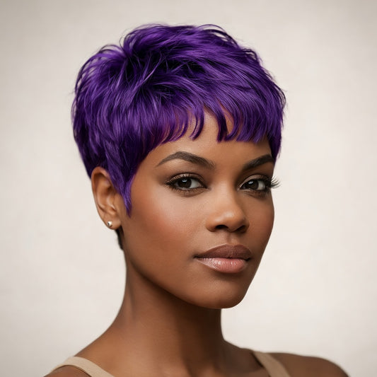 Synthetic Short Wig with Purple Color, Featuring Bangs And Waves, Perfect for Women Looking for Colorful Hair Options for Christmas