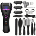 14-in-1 Rechargeable Electric Foot Remover Kit - Professional Pedicure Set with 3 Rollers, 2 Speeds, Battery Display, Foot File, Foot Scrubber, USB Powered, Lithium Battery, Plastic Material, Includes Power Adapter, No Display, for Home and Salon Use, Sal